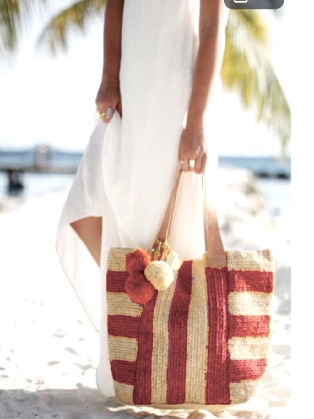 Olivia Miller Handbag Collection Pippy Multi Striped Straw Tote Bag with Pom Pom